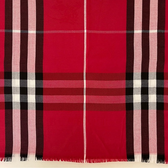 Red Plaid Nova Check Men's Burb*rry Style Red Scarf - Picture 5 of 9